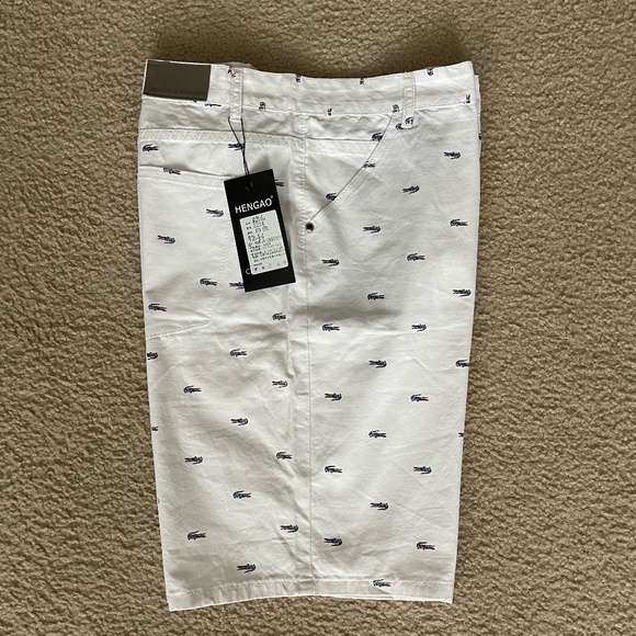 Men's Crocodile Print 5-Pocket Cotton 'Fashion Jeans' Shorts-White-Size 44 - Picture 1 of 6